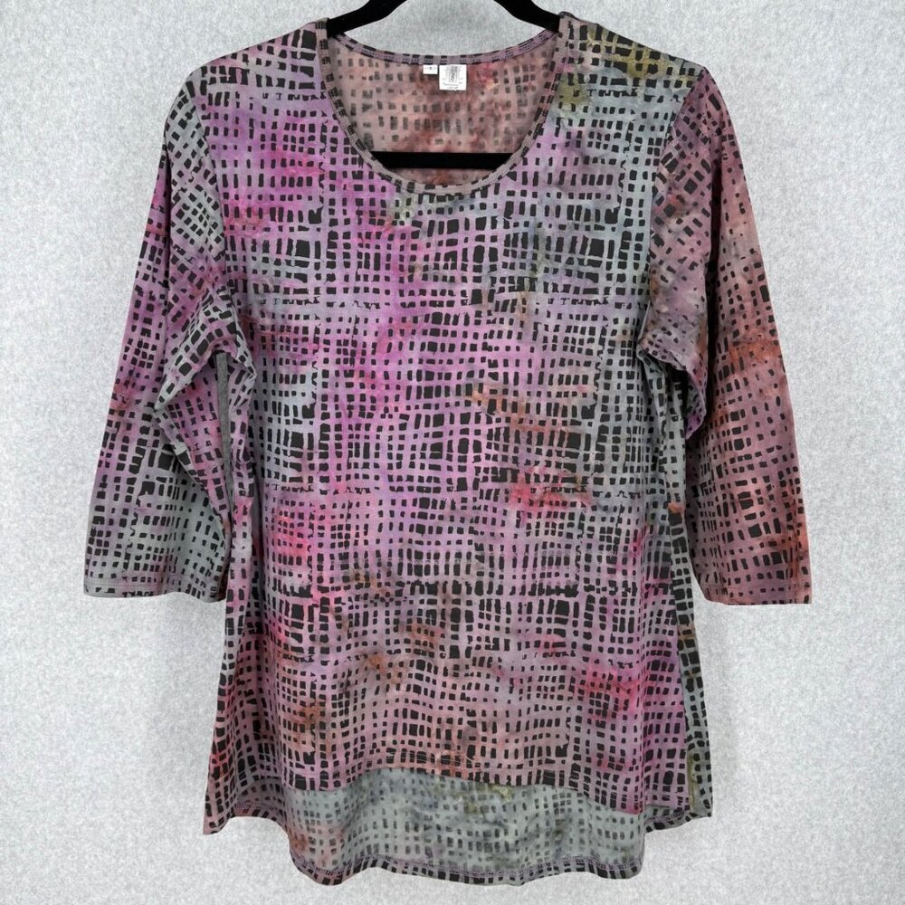 Colors Artwear Womens 3/4 Sleeve Tunic Shirt Size 3/XL Purple Green Tie Dye Boho